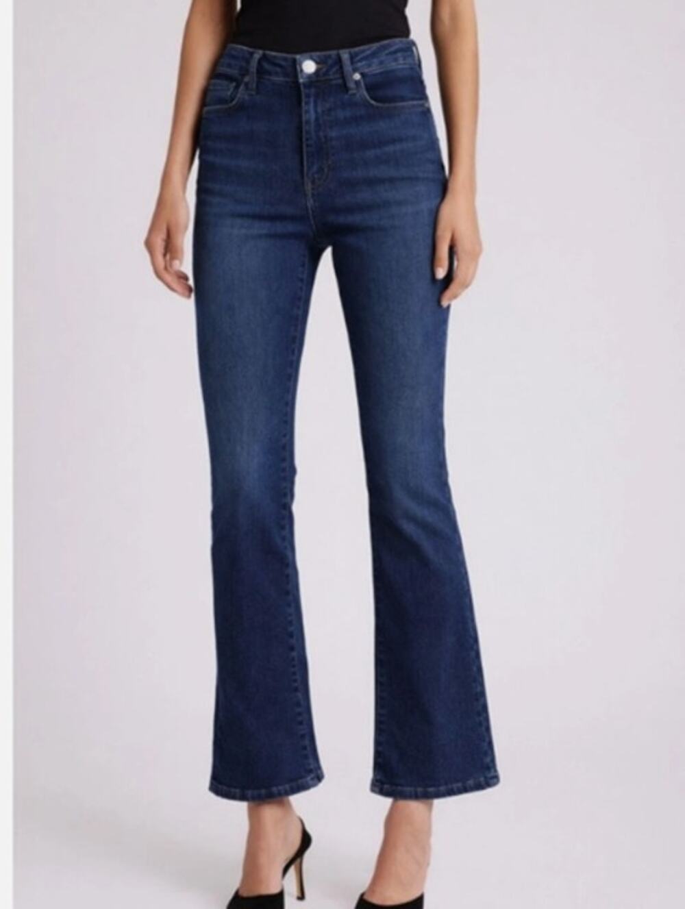 Frame 29x25 Le Crop Mini Boot Jeans Dark Wash Raw Hem Stretch Denim Flare